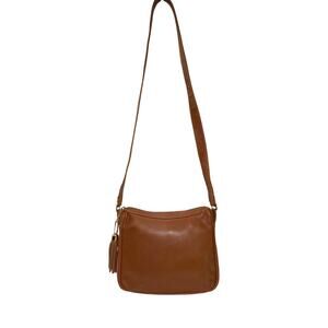 Vintage Gucci Tassel Crossbody Bag Tan Leather Gold Hardware Suede Lining